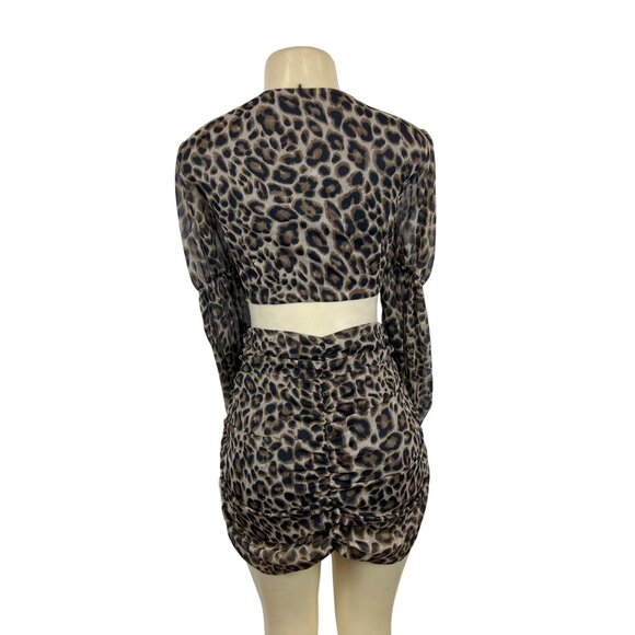 Asos Leopard Print Design Long Sleeve Cut-Out Mini Dress Sz10 - New - Picture 3 of 8